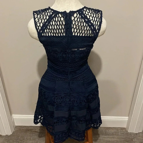 Adelyn Rae - Crochet Lace - Fit And Flare Sleeveless Dress - Navy Blue - Size XS - Picture 4 of 8